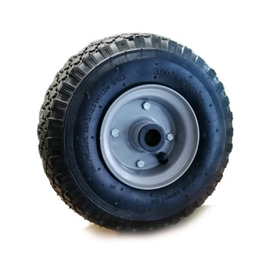 RUOTA 260x85 mm (3.00-4") PNEUS DISCO MET. SCOMP. PESANTE MOZZO RULLI 75x20 mm COP. SCOLPITO P.150 kg