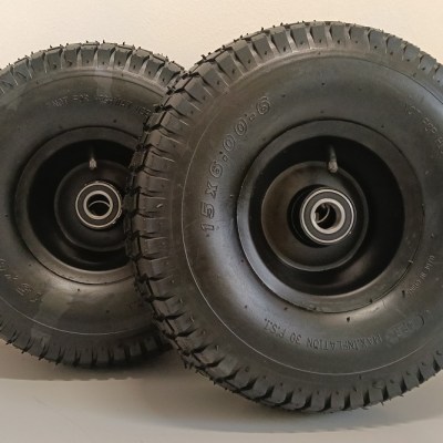 KIT DA 2 PZ RUOTA PNEUS Ø 405x125 mm (15x6.00-6") DISCO MET. SCOMP. VERN. NERO MOZZO 80x25 mm COP. GARDEN PORTATA 50 kg