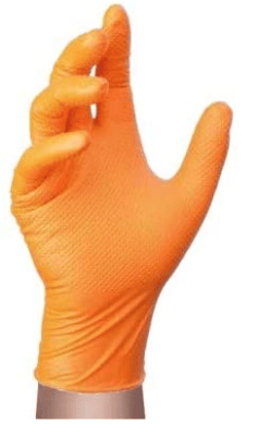 SCATOLA da 50 pz GUANTO MONOUSO NITRILE GRIPPATO Col. ARANCIO per MECCANICI Tg.XL